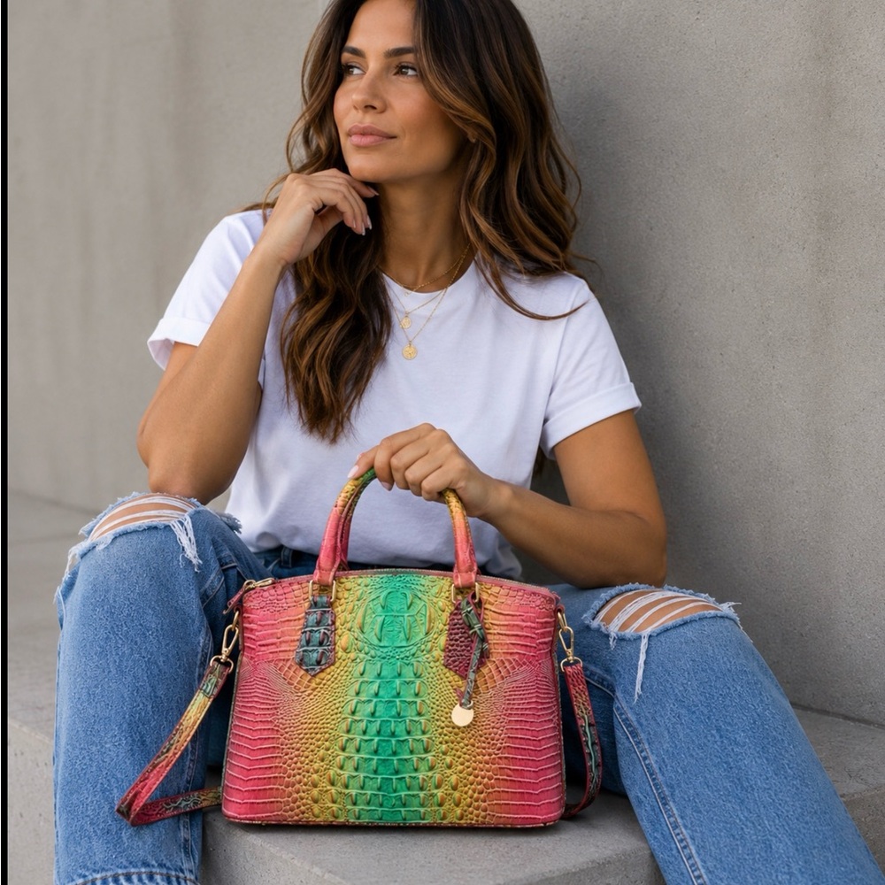 ✨ NEW Multicolor Rainbow Ombre Croc-Embossed Satchel